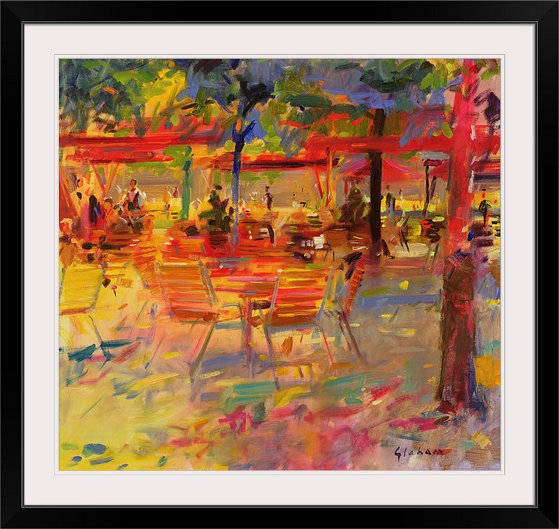 «Anjuman déjeuner sur la terrasse» par Peter Graham, reproduction d'art, H 32 po x l 32 po x P 1 po, Cadre noir