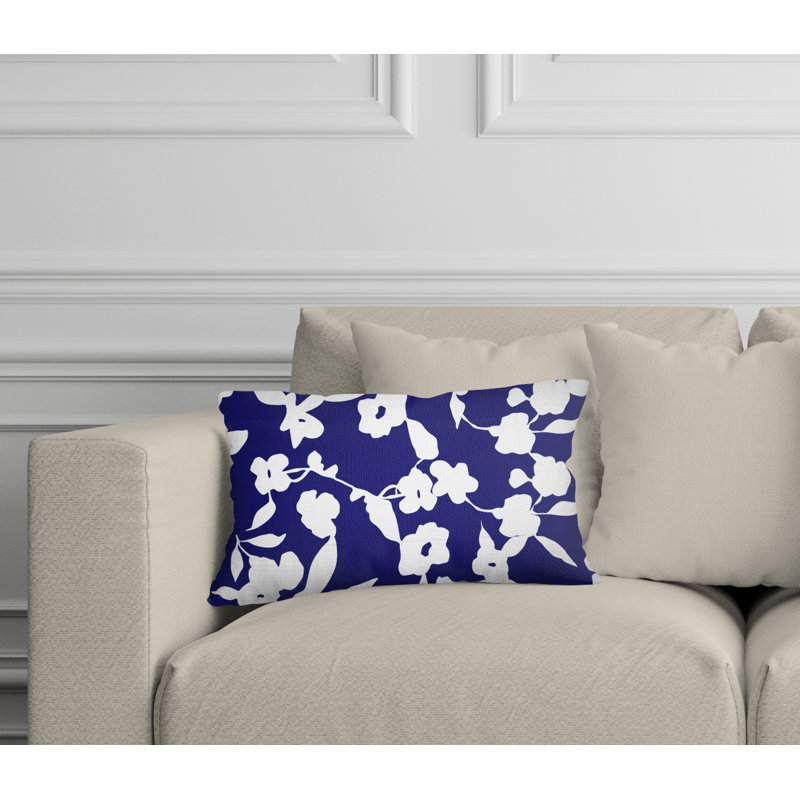 Coussin décoratif intérieur / extérieur à motif floral olive, Bleu