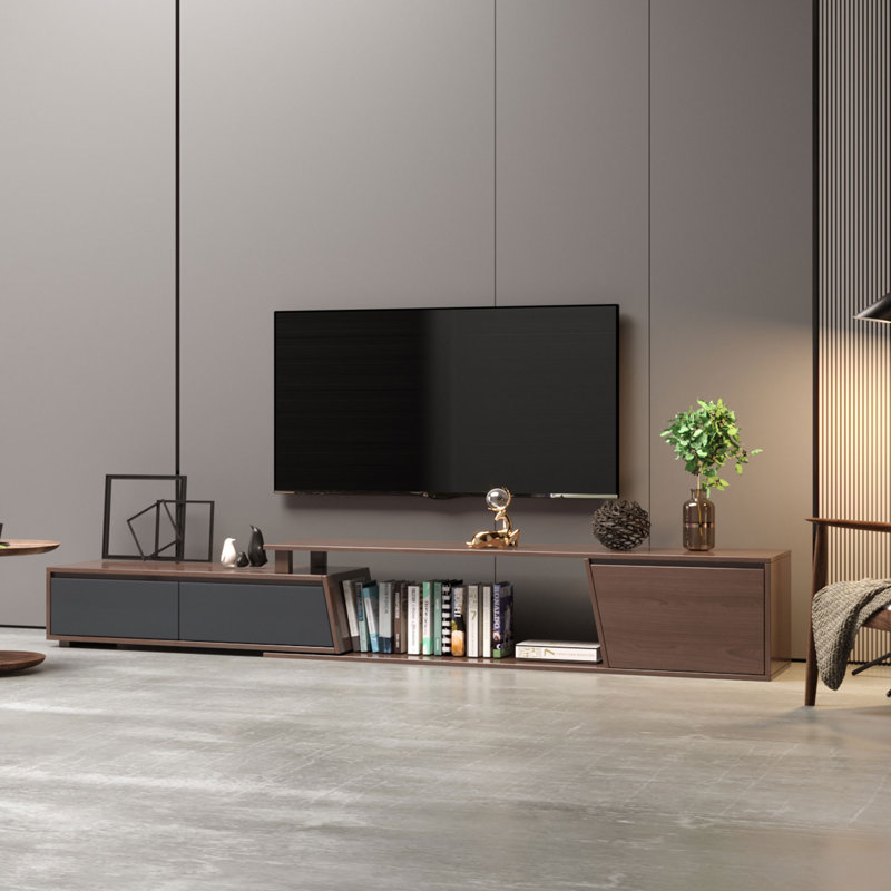 Minimalist Walnut Rectangle Extendable Tv Stand With 3 Drawers Up To 120"