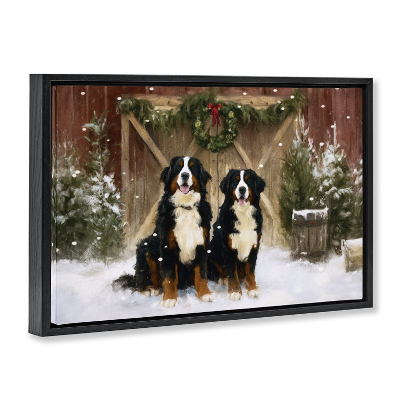 Cadre flottant Barnyard Bernese Mountain Dogs, design par Tina LeCour, Cadre flottant noir de jais, H 21 po x l 31 po