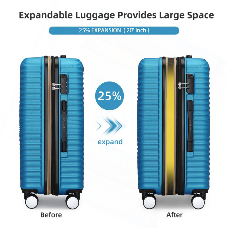 Valise 20 pouces avec roulettes à roulettes Valise rigide extensible, bagage à carreaux 20 po