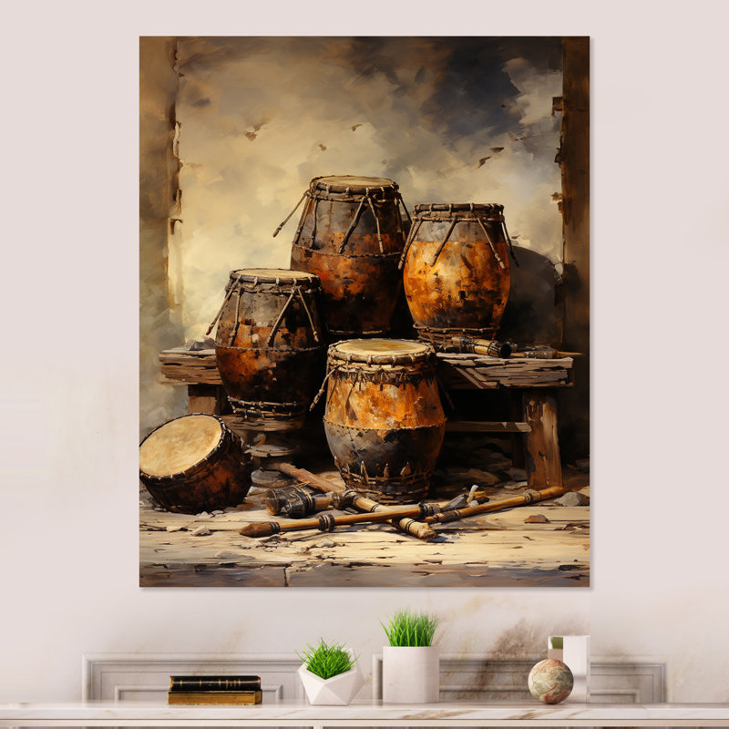 «Brown Music Drums Rhythm Revicat III - Art mural en métal musique, H 40 po x l 30 po x P 1,5 po