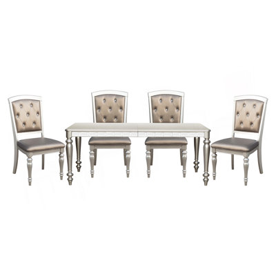 Glamourous Finish Rectangular Dining Table 1Pc Draw Leaf Mirror Trim Apron Dining Room Furniture