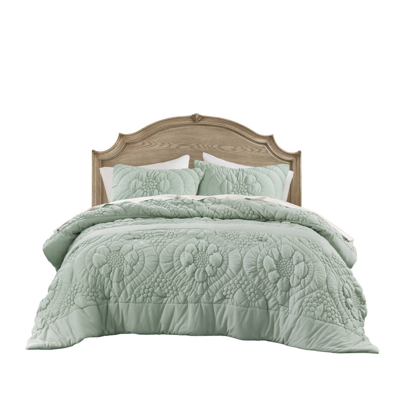 Elegant Sage Bedding Sets, Cozy Polyester Comfort, Romantic Floral Design