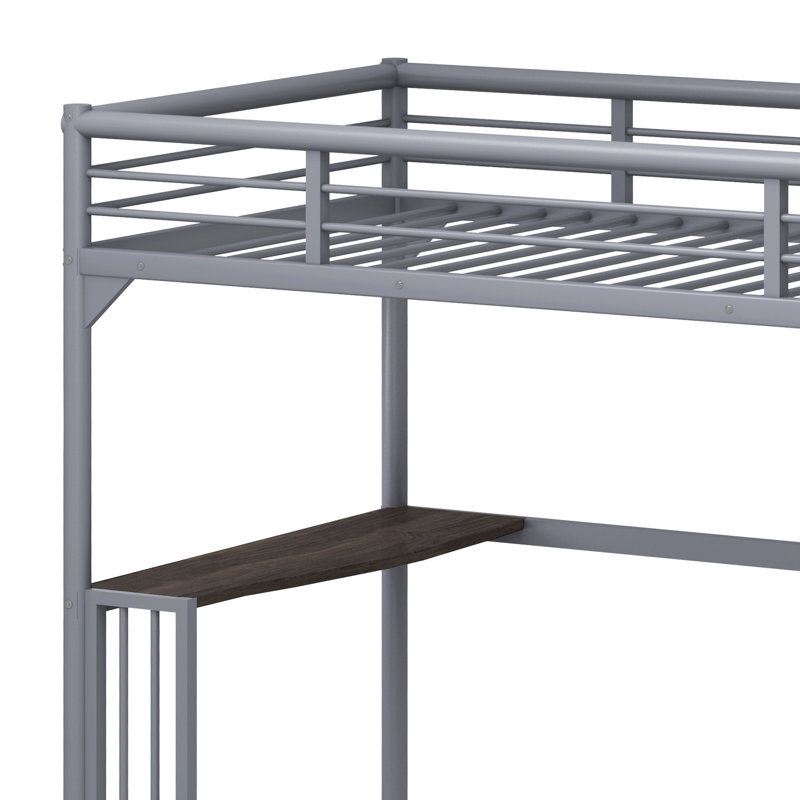Lit mezzanine simple en métal avec bureau et garde-corps - accès sécuritaire, assemblage simple en argent