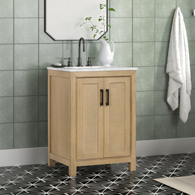 Garett Meuble-lavabo autoportant à simple cuve en chêne naturel avec plateau en marbre de Carrare
