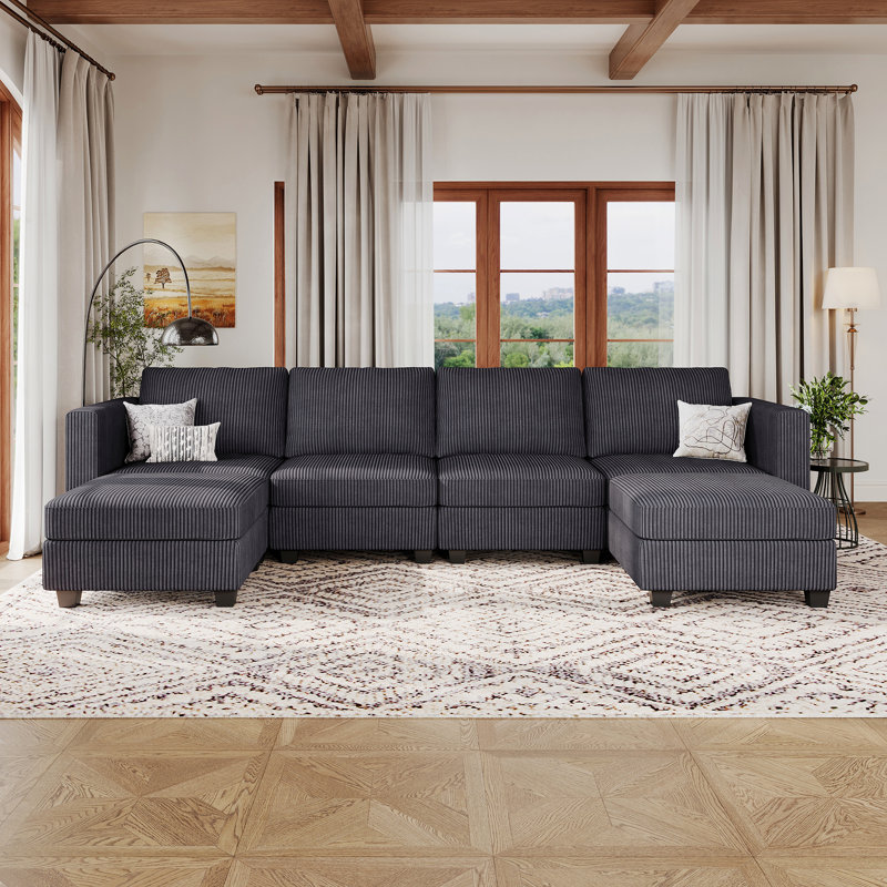 Ozeal 107.8'' Wide U-Shaped 4-Seat Corduroy Sectional Modular Sofa Storage Couch For Livingroom Apartment, Gray Corduroy