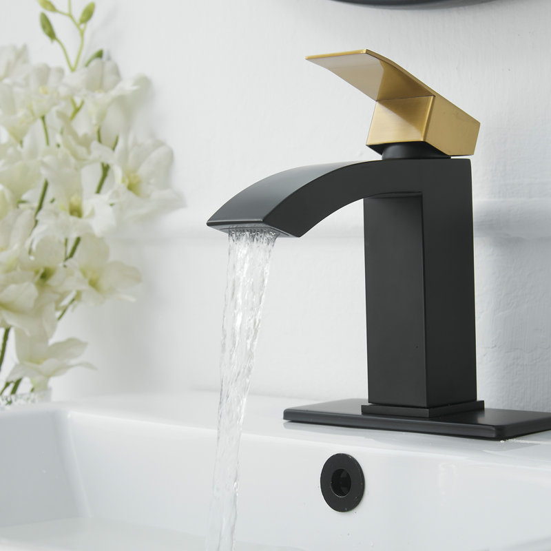 1 Single-handle Bathroom Faucet with Drain Assembly, Brushed Black/Gold