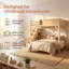 Grand lit mezzanine en bois massif avec garde-robe intégré, tablettes de rangement et rails de sécurité-129527399-129527401