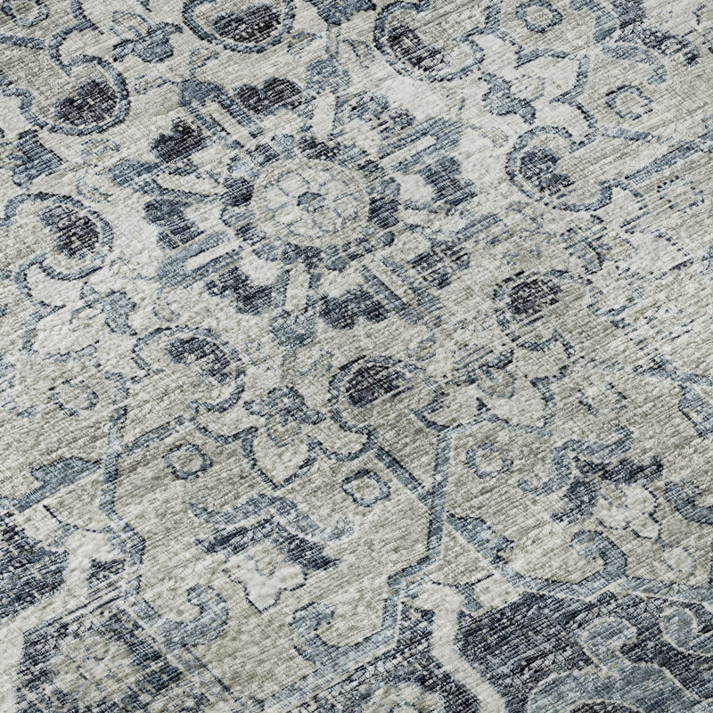 Tapis bleu Premium Barayon AMF93 lavable à la machine, Rectangle 10 pi x 14 pi