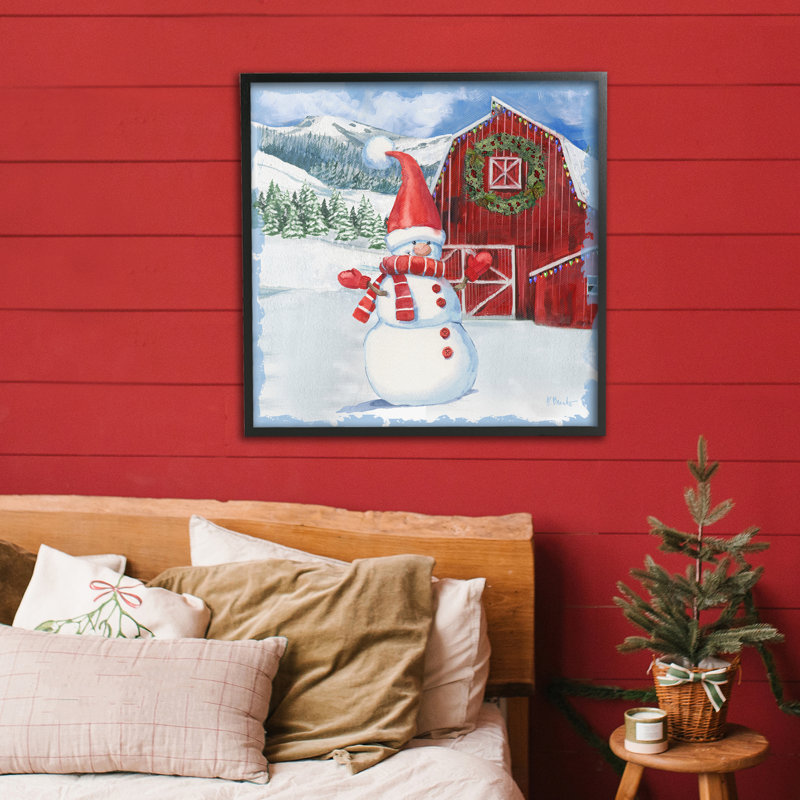 «Frosty Barn Snowman», estampe numérique, conception de Paul Brent, Giclée encadrée noir minuit, H 24 po x l 24 po