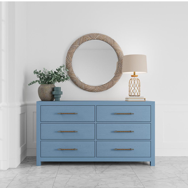 Commode double à 6 tiroirs Lana avec tiroirs supérieurs doublés de feutre et glissières en métal , Bleu