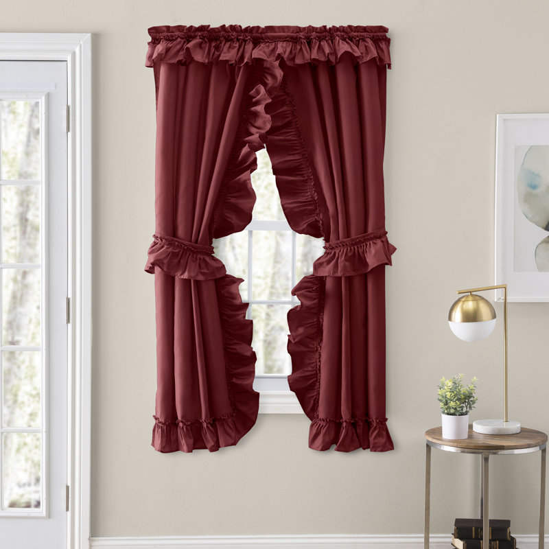 Ellis Cotton Blend Semi Sheer Curtain Pair, Merlot, 27" W x 63" L
