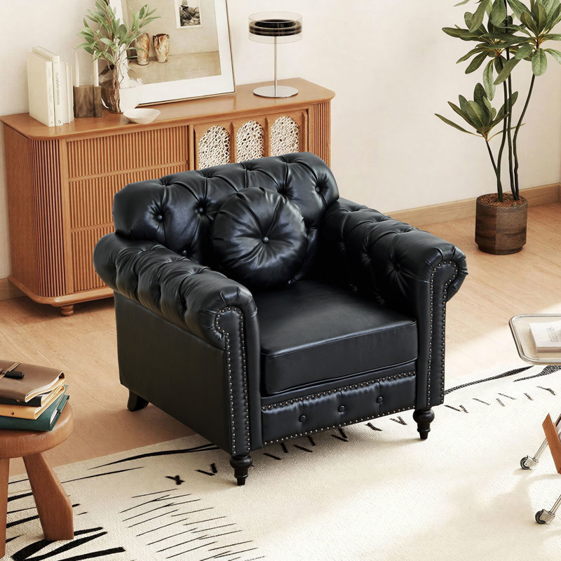 Chaise d'appoint en similicuir avec coussin, Black