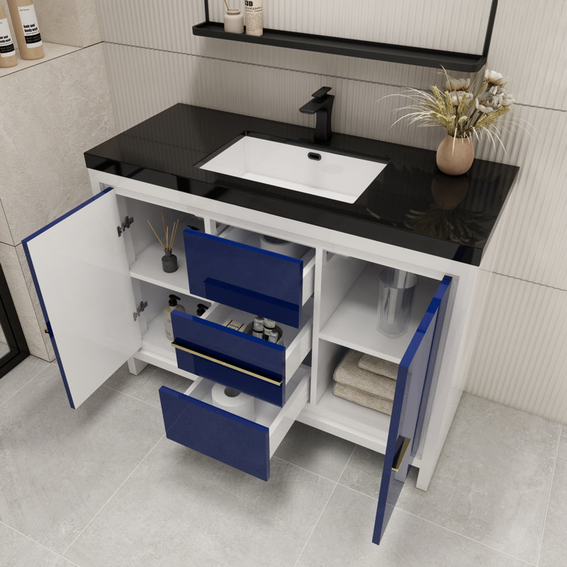 Ensemble de meuble-lavabo simple 48 po Enhaut, Bleu nuit ultrabrillant