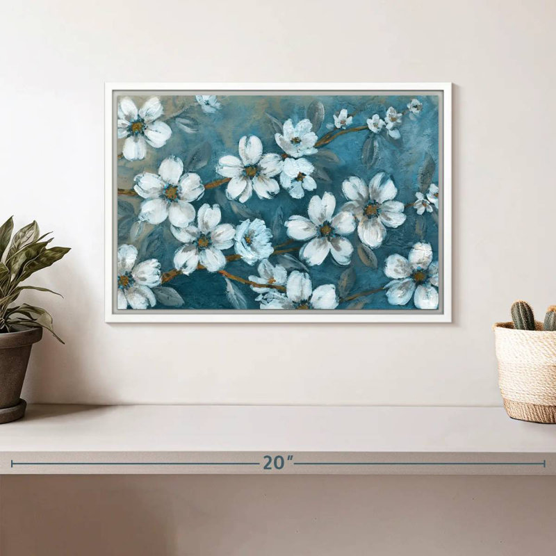 Fleurs du soir, 13 po x 9 po, Cadre flottant blanc
