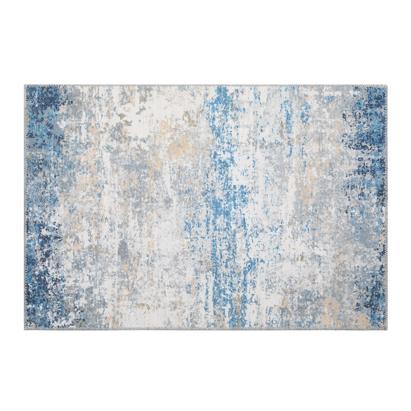 Rectangle Floral Area Rug, Gray blue, 80*150cm