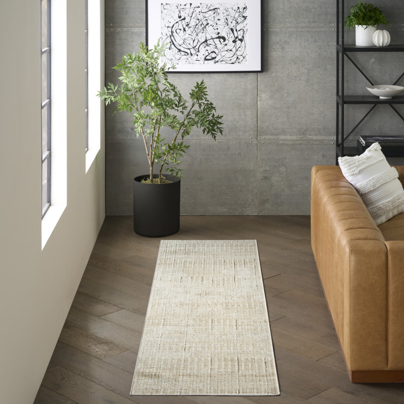 DKNY Grand Street Ivory Beige Modern Indoor Rug, Runner 2'2" x 10'