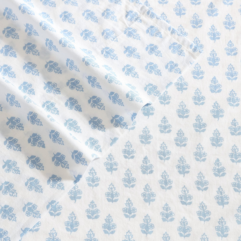 Laura Ashley Blue Cotton Percale Twin Sheet Set