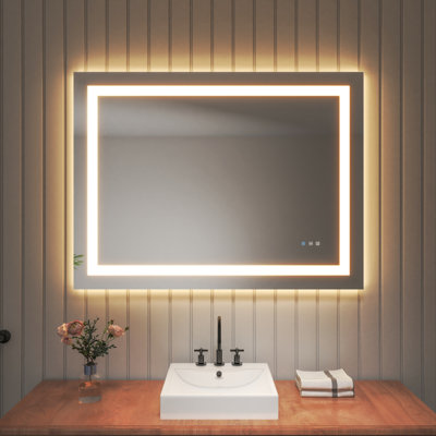 Miroir de salle de bain sans cadre à lumière DEL antibuée avec rétroéclairage et sans cadre
