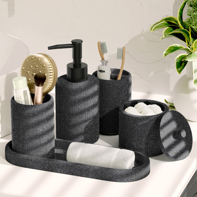 Ensemble d'accessoires de salle de bain 21 pièces avec rideau de douche, doublure, crochets et tapis en chenille Clara Clark