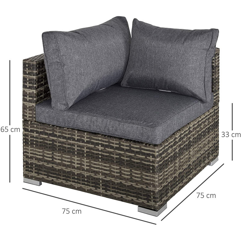 Gennett Outdoor PE Rattan Corner Sofa Garden Wicker Furniture, Brown