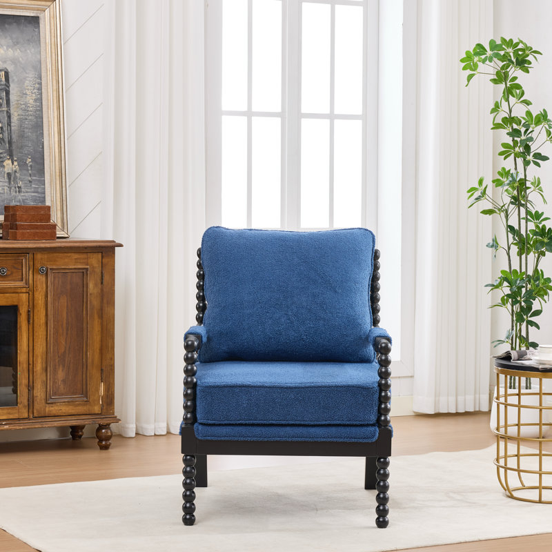 Chaise d'appoint avec cadre en bois tourné et solide, Bleu