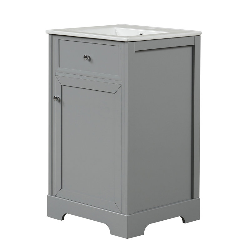 Meuble-lavabo de 20 po avec lavabo, armoire de salle de bain avec porte à fermeture douce, support de rangement et tablette réglable
