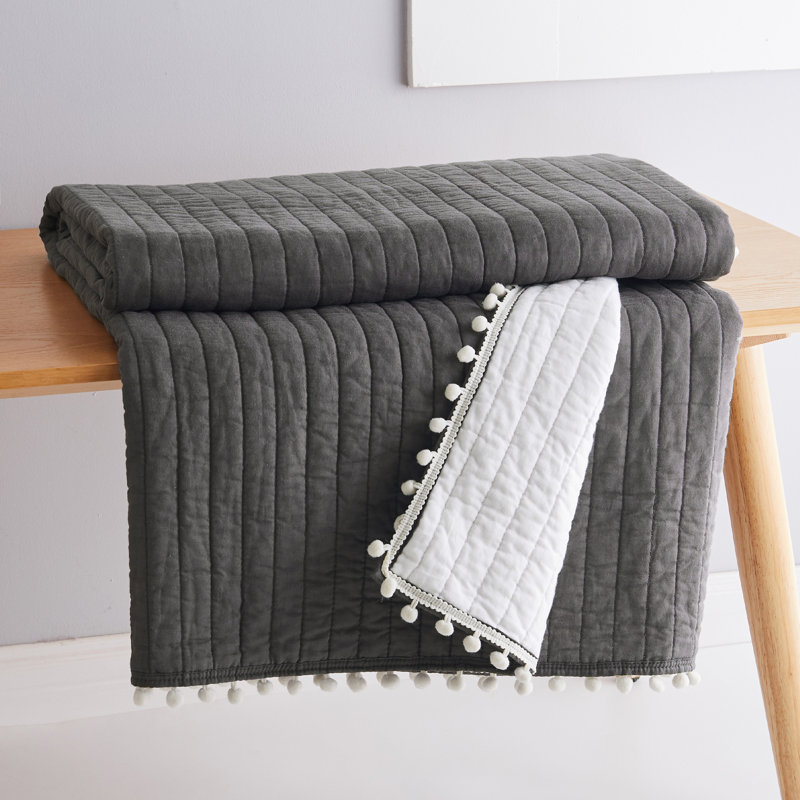 Pom Pom Slate Quilted Throw, Slate