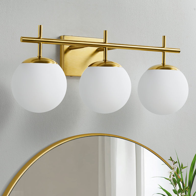 Vintage 3-Light Sconce For Bathroom Mirror Up/Down Mount With Glass Shape, Gold