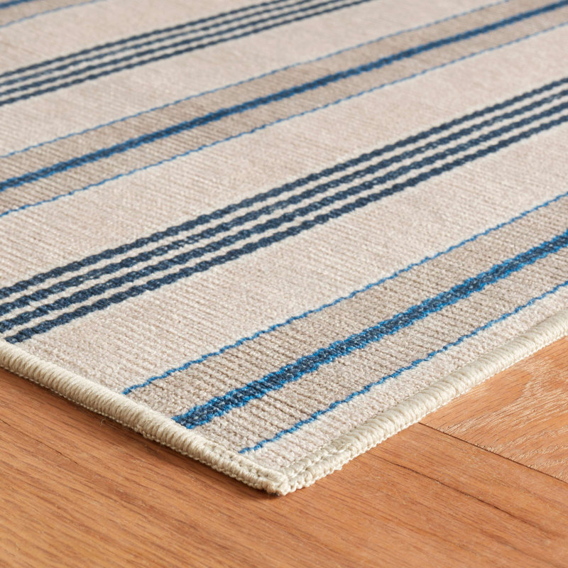 Nimes Ticking Neutral Machine Printed Washable Rug, Runner 2'6" x 8'