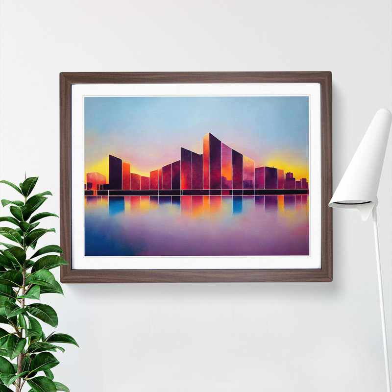Marvellous Skyscraper Skyline Abstract 1 Piece Single Picture Frame Painting, 46cm H x 64cm W x 2cm D, Walnut