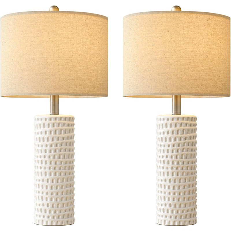 Ensemble de 2 lampes de table en céramique 24 po pour la chambre à coucher, le salon, le bureau et les lampes de chevet blanches