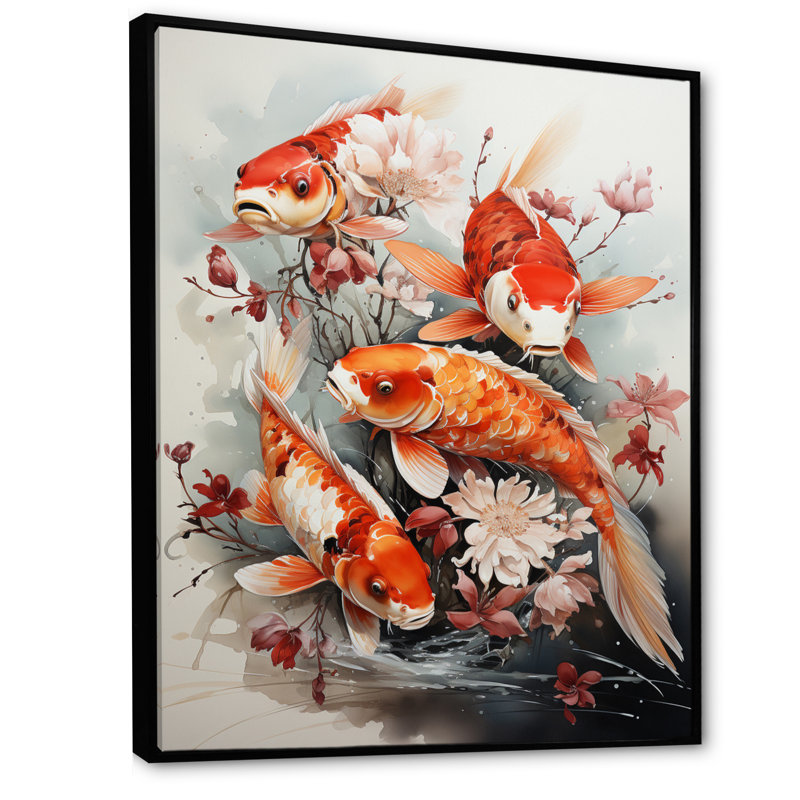 Pêche, pêche d'art contemporain Koi, H 32 po x l 16 po x P 1 po, Cadre flottant noir