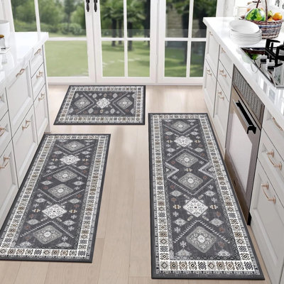 3pcs Bohemian Farmhouse Pattern Anti Slip Running Track Carpet - Machine Washable, Retro Decoration Suitable For Kitchen, Bedroom, Hallway, Foyer - Suitable For Hardwood Flooring, Rolled Edge Design, Linen Bottom Safety Anti Slip Design