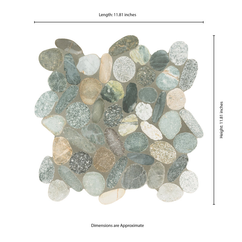 Marvella Pebble 12 in. x 12 in. Natural stone Mosaic Floor and Wall Tile, Moss Cut