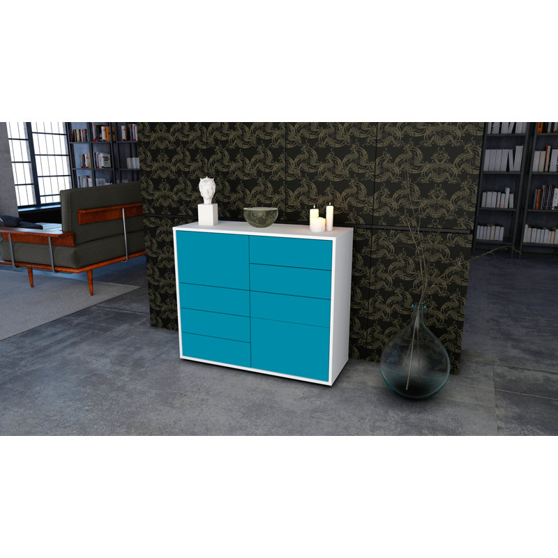 Reaon 92cm Sideboard, White/Turquoise