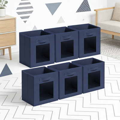 Fabric Storage Bins With Clear Window And Handles - Cube Organizer Bins For Closet, Shelves, Toys, And Clothes - Set Of 6