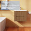 Meuble-lavabo suspendu en noyer de style Mid-Century, 61 cm (24 po), meuble de salle de bain suspendu moderne.