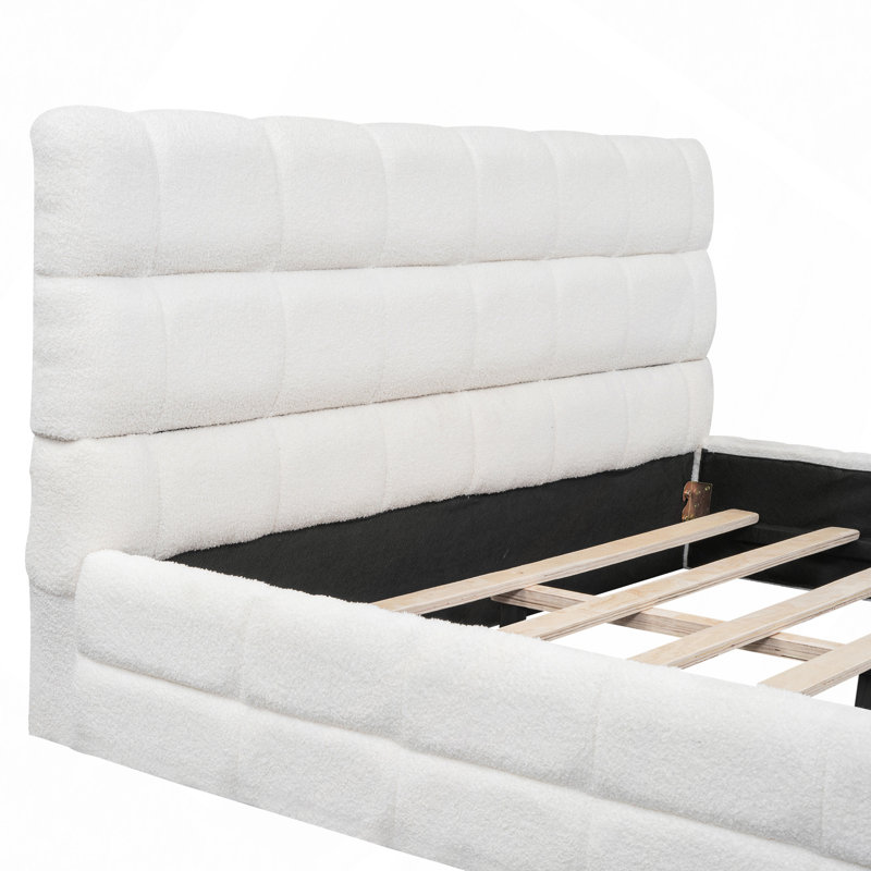 Lit moderne, lit plateforme tapissier, Blanc
