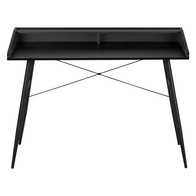 Bureau d'ordinateur noir pour travailler de la maison, avec tablettes de rangement et espace de travail de conception moderne, look