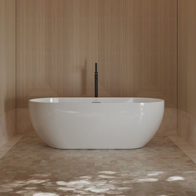 MonBlari 59" X 30" Acrylic Freestanding White Soaking Bathtub with Overflow and Pop-up Drain For Bathroom