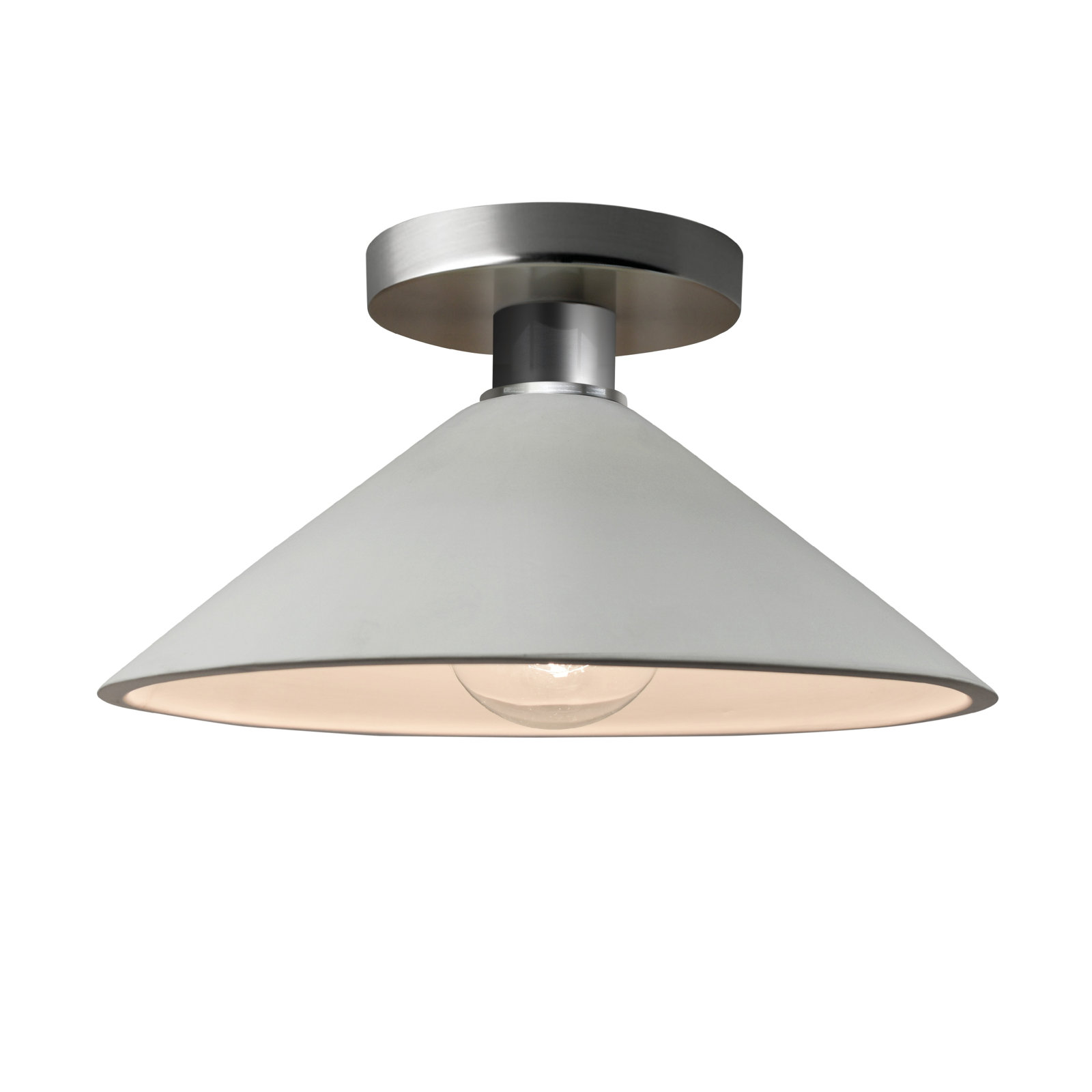 Single Light Ceramic Semi Flush Mount, Matte White, Brushed Nickel, Incandescent (Not Included)