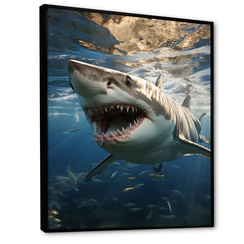 " Grey Blue Shark Elegance I ", Black Floater Frame, 20" H x 12" W x 1" D