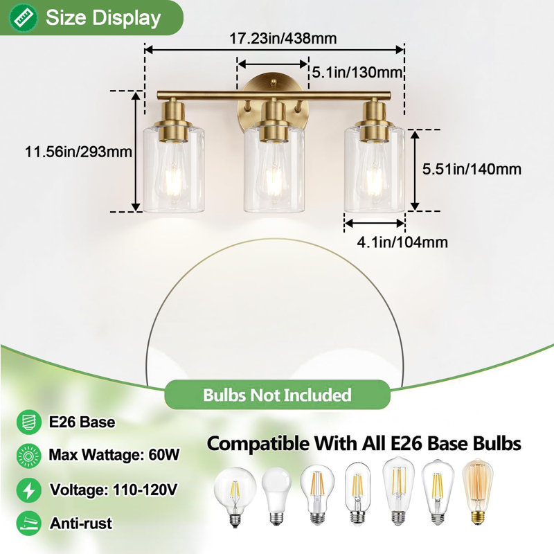 Lanctot 3 - Light LED Vanity Light, Brass