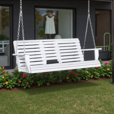 Balancelle en bois pour 3 personnes avec table basse pliante, porte-gobelets, chaînes