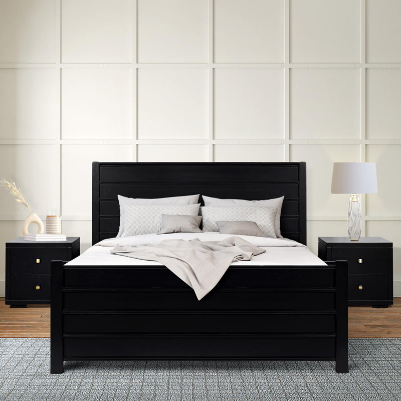Caroline Platform Bed with Paneled Headboard and Footboard, Queen, Black