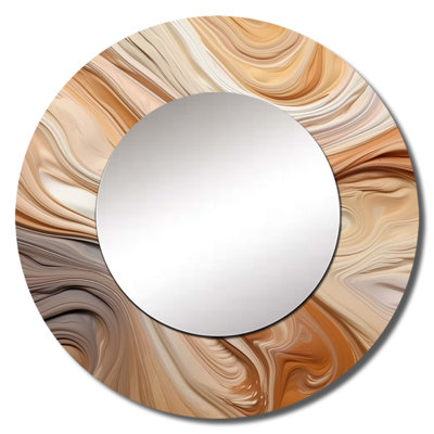 Sharayne Orange and Beige Unbounded Imagination II - Abstract Large Wall Mirror, Modern Round Unique Mirror, Printed Metal Art