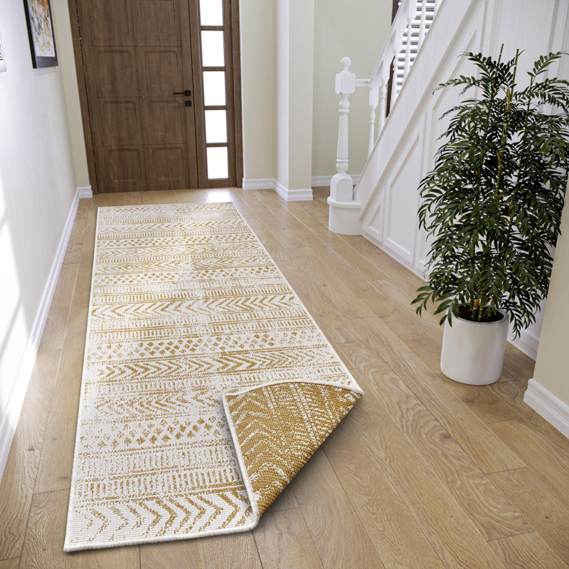 Reversible Flatweave Ocher/Ivory Rug, Runner 80 x 350cm
