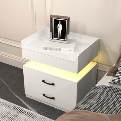Adjustable Led Nightstand With Storage Drawers, , For Multiple Rooms Strip Lighted Storage, 2 Robust Different Areas